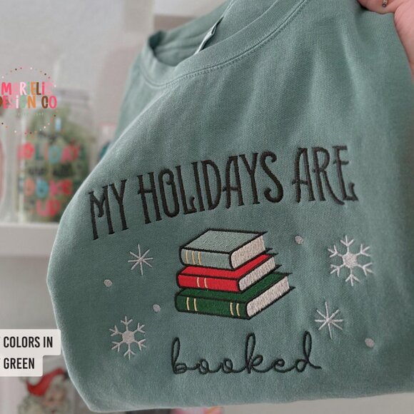 Christmas Embroidered Sweatshirt, All Booked For The Holidays - Picture 3 of 5